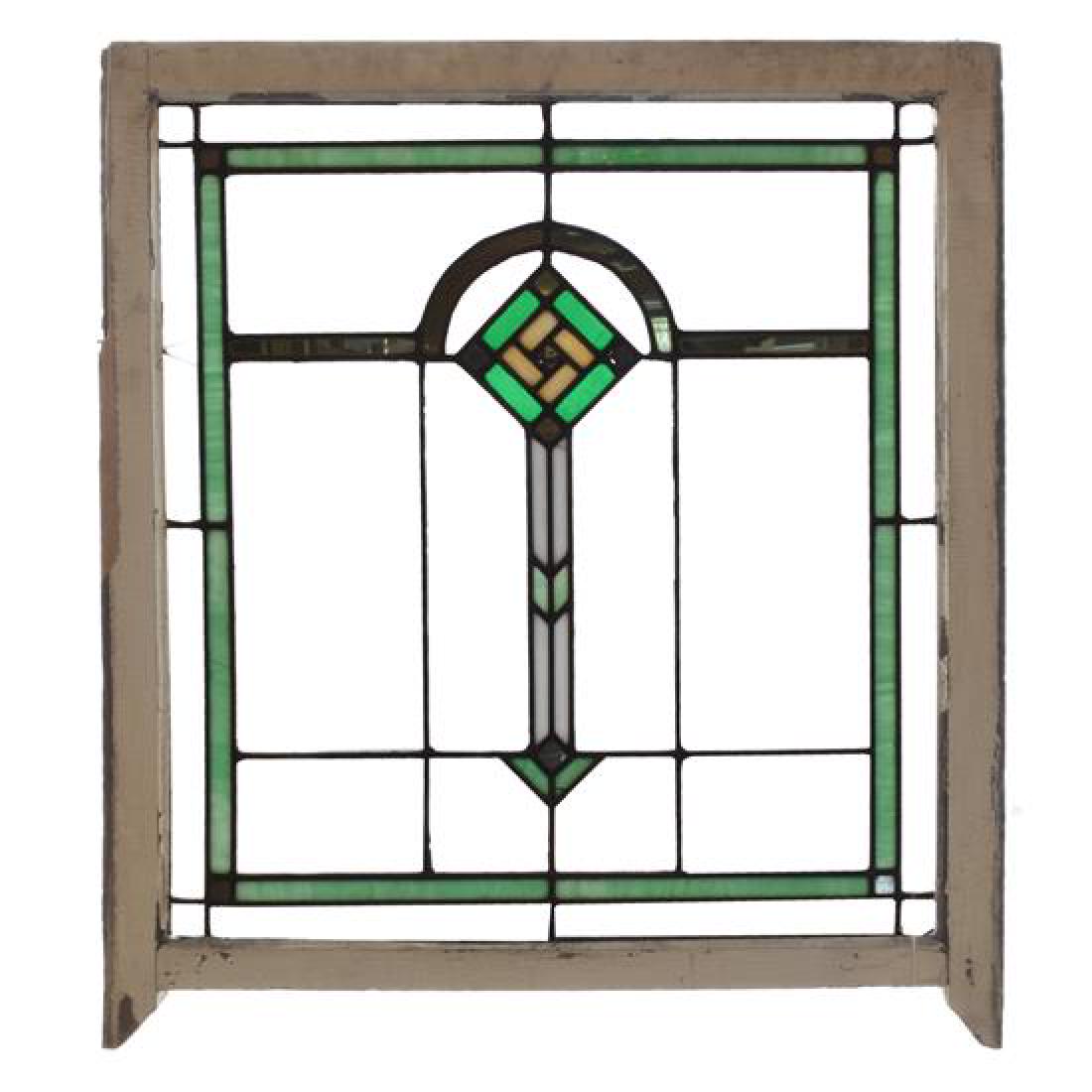A Prairie School Leaded Glass Window 30" W x 2" D x 33" (1 of 3)