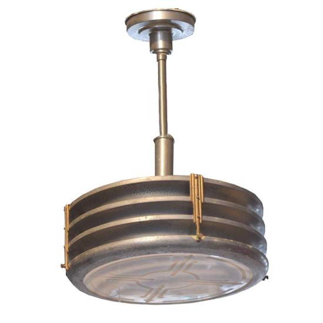 An Art Deco Brass and Glass Light Fixture 14" W x 14" D (1 of 4)