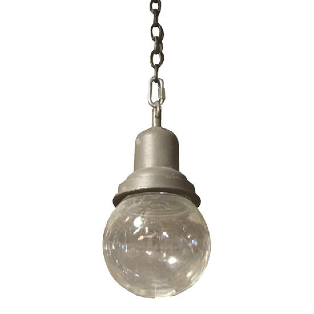 An Industrial Glass and Metal Light Fixture 8" W x 8" W (1 of 3)