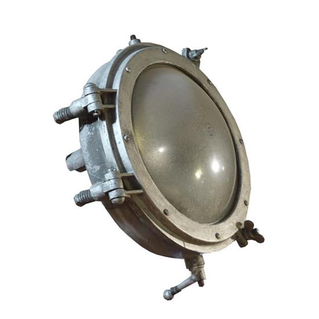 An Industrial Glass and Metal Light Fixture 20" W x 12" (1 of 5)