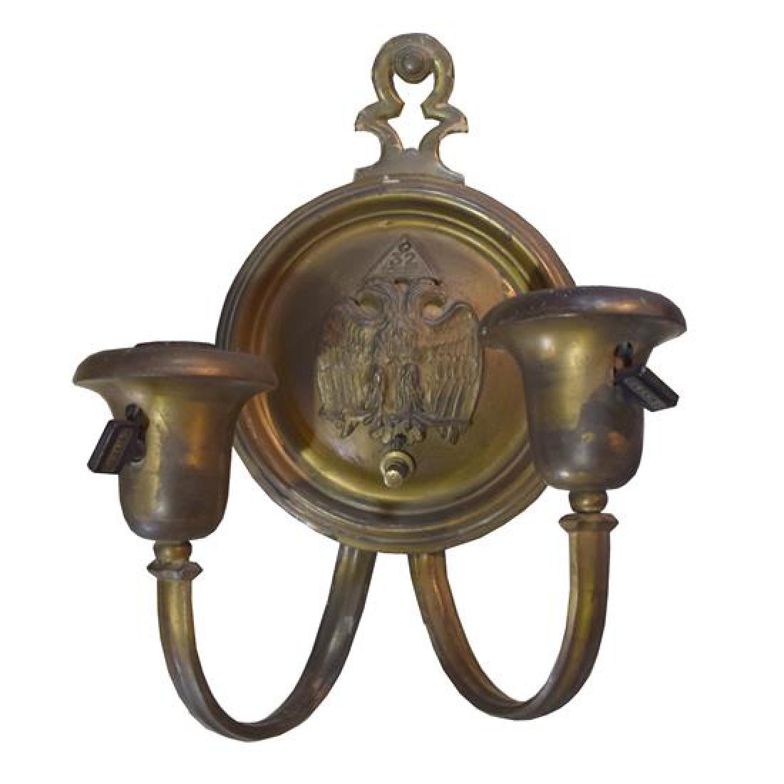 A Brass Two-Arm Sconce 8.5" W x 5" D x 11" H (1 of 3)