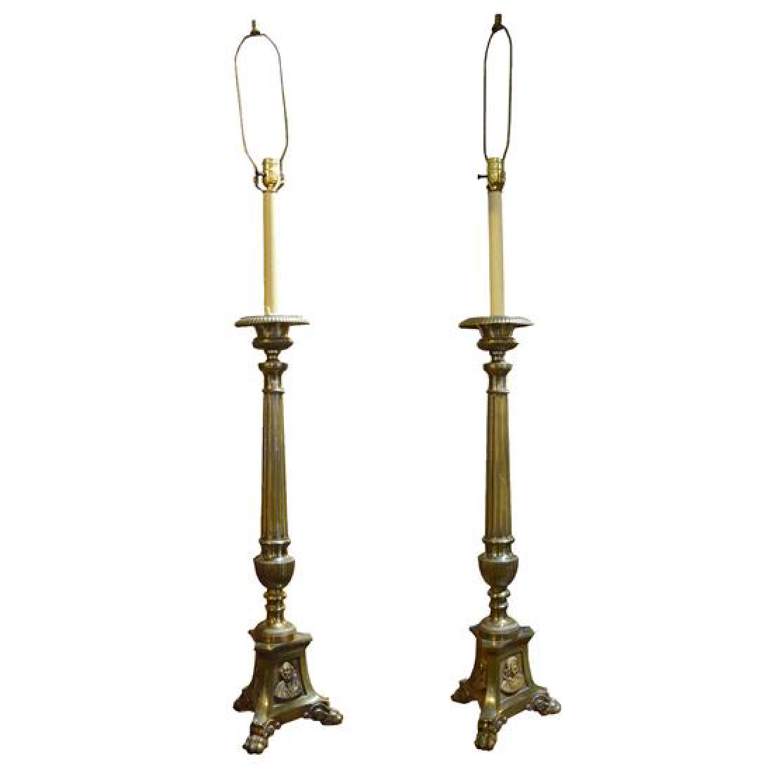 A Pair of Brass Candlestick Lamps 11" W x 11" D x 61" H (1 of 4)
