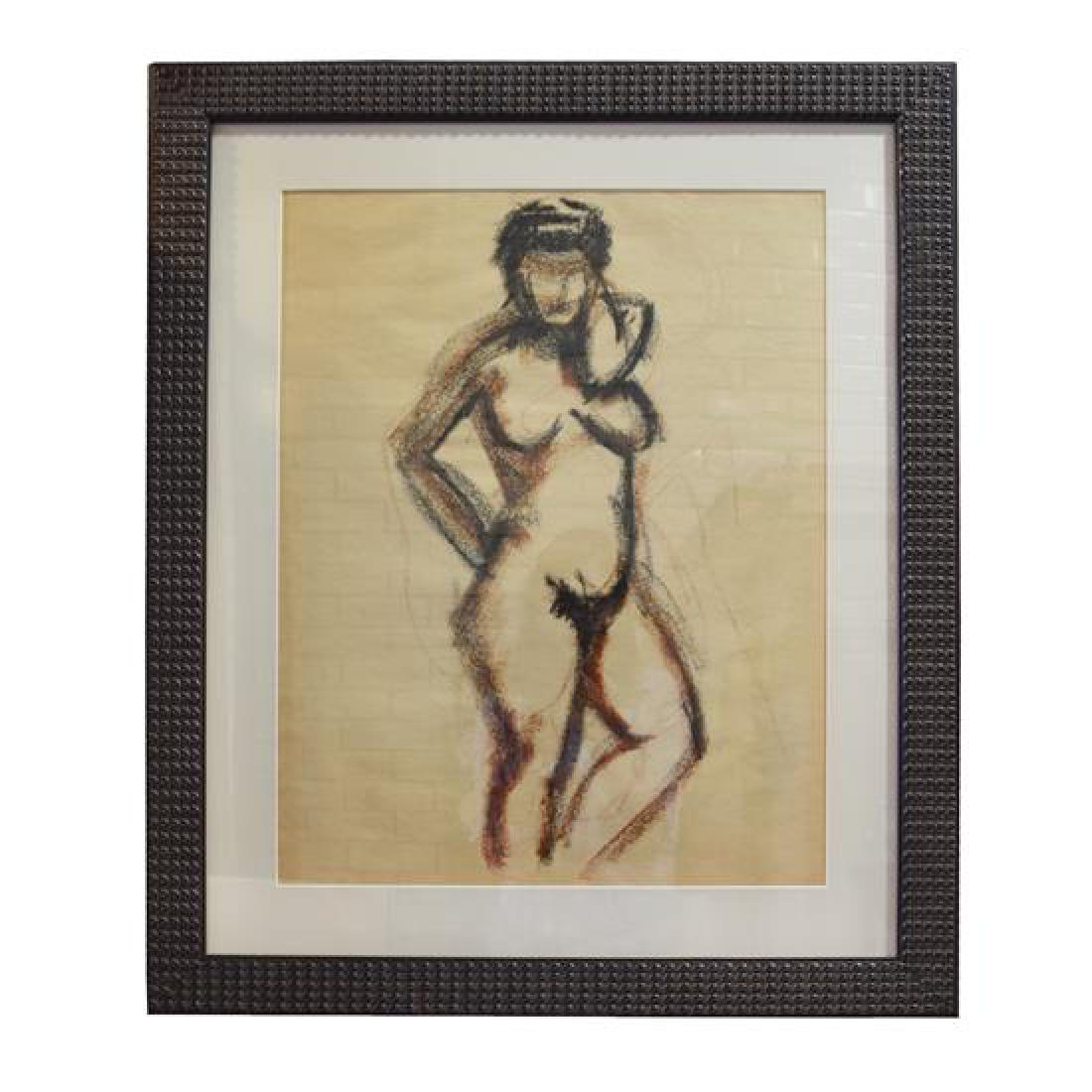 A Framed Pastel Figural Drawing 31.5" W x .5" D x (1 of 3)