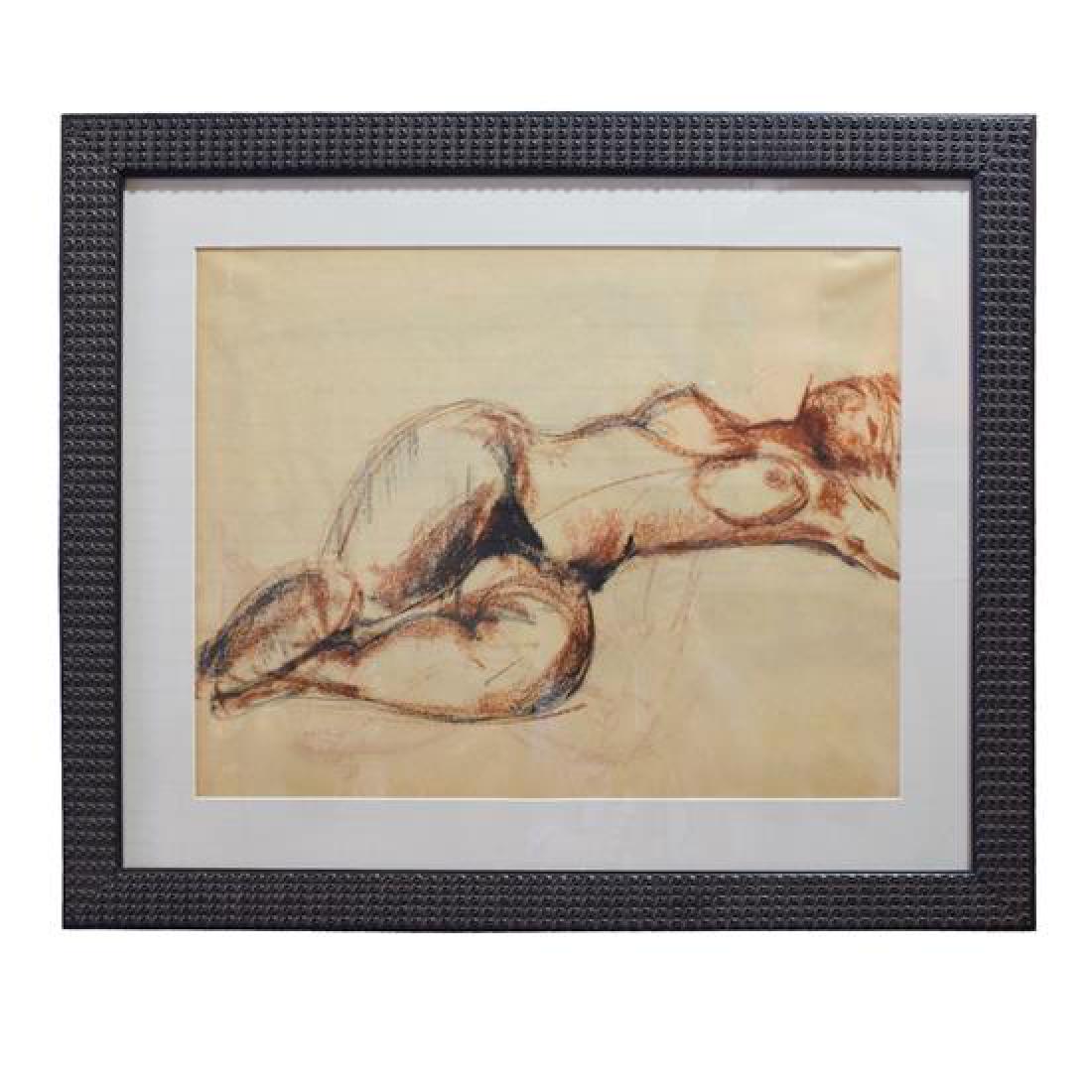 A Framed Pastel Figural Drawing 26.25" W x .5" D x (1 of 3)