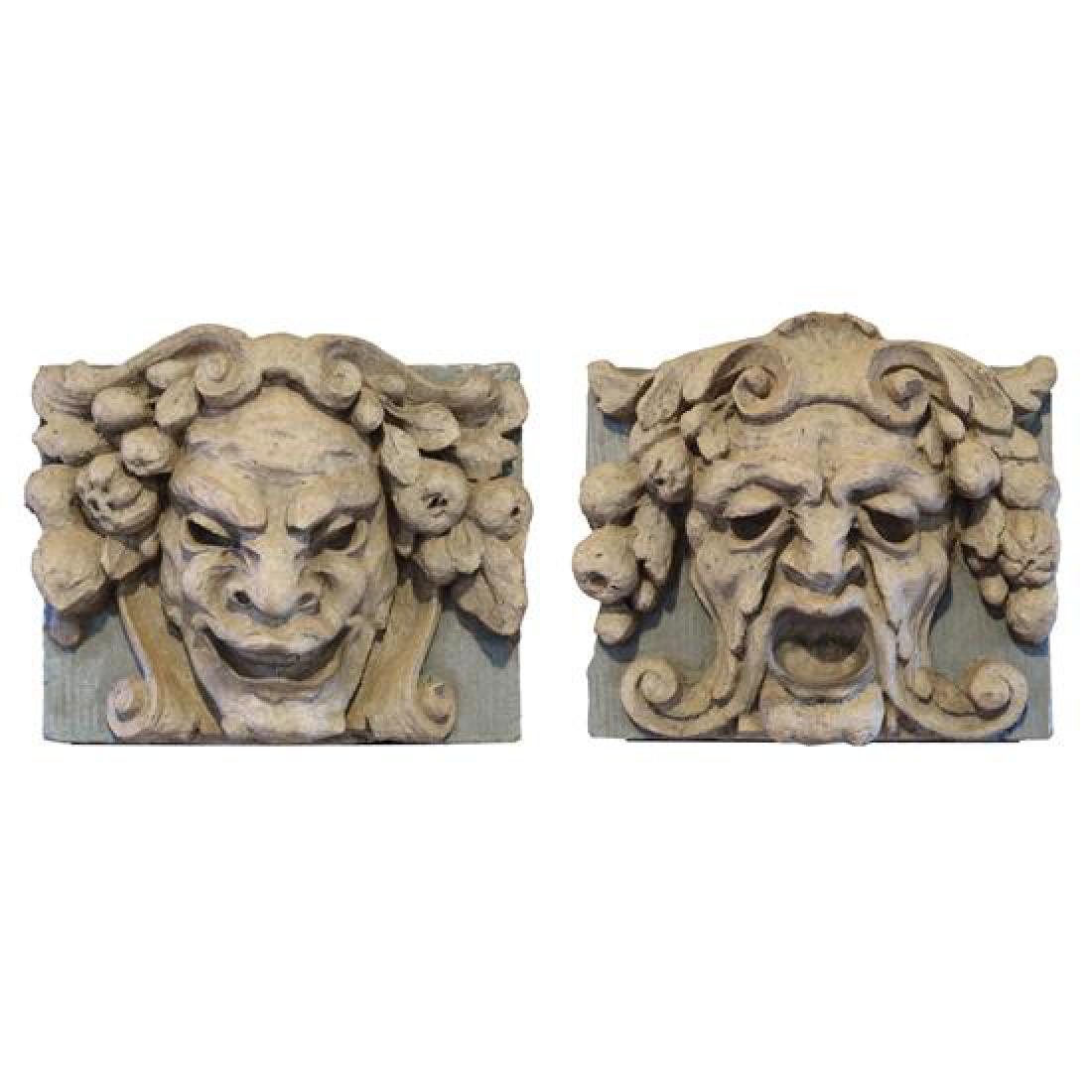A Pair of Terra Cotta Comedy and Tragedy Panels 17" W x (1 of 4)