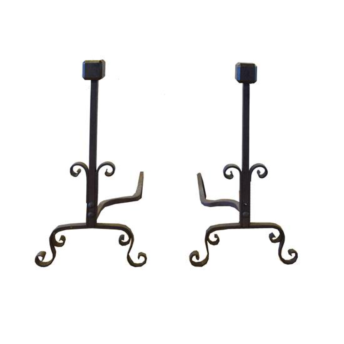 A Pair of Iron Andirons 13" W x 21.5" D x 24" H (1 of 2)