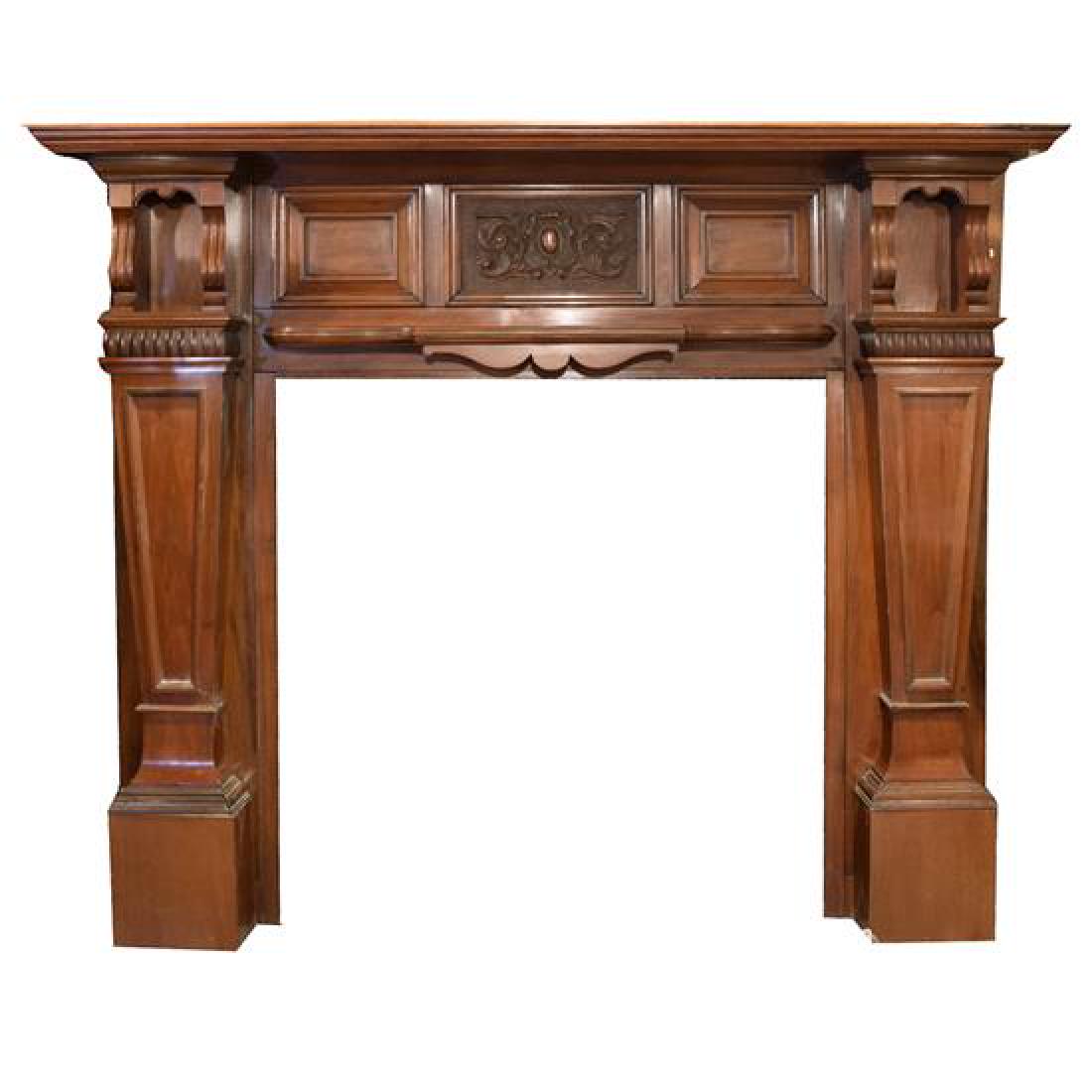 A Heavily Carved Walnut Half Mantel 63" W x 12" D x (1 of 1)