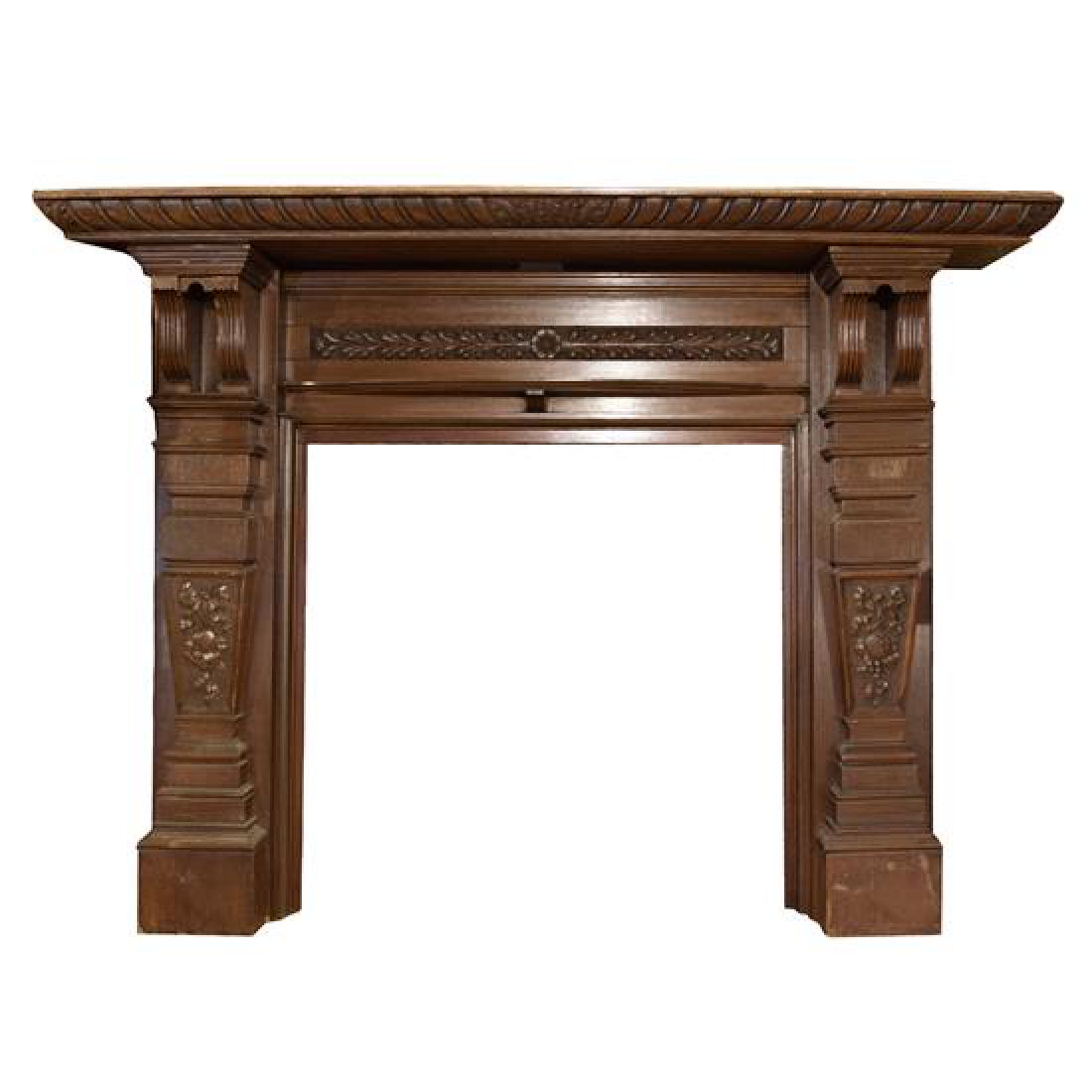 A Heavily Carved Oak Half Mantel 72" W x 12.5" D x 56" (1 of 1)