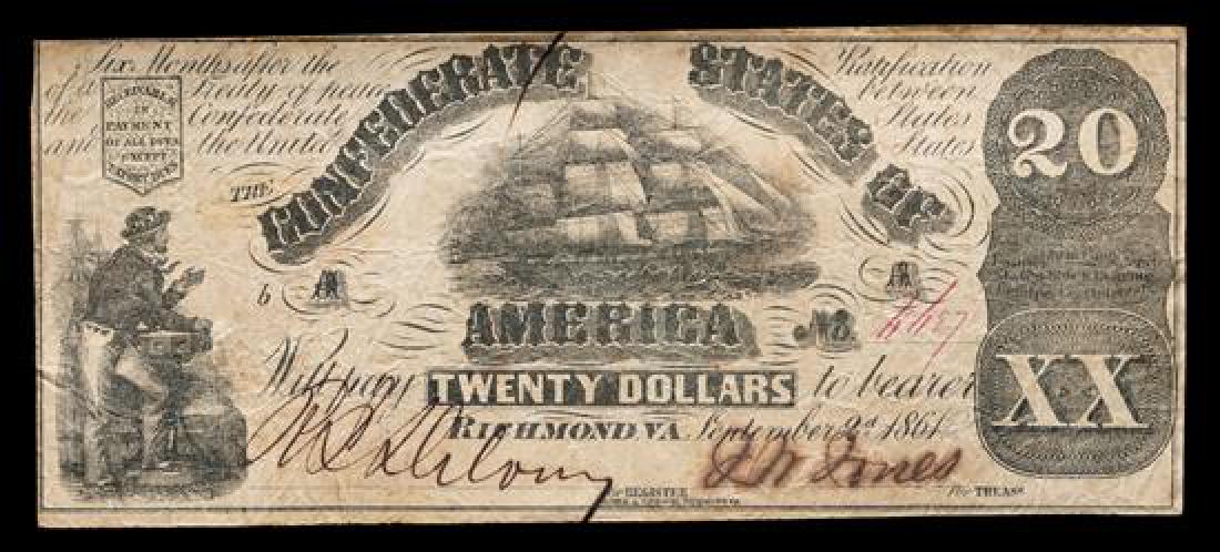 * An 1861 Confederate States of America T-18 $20 Note (1 of 2)
