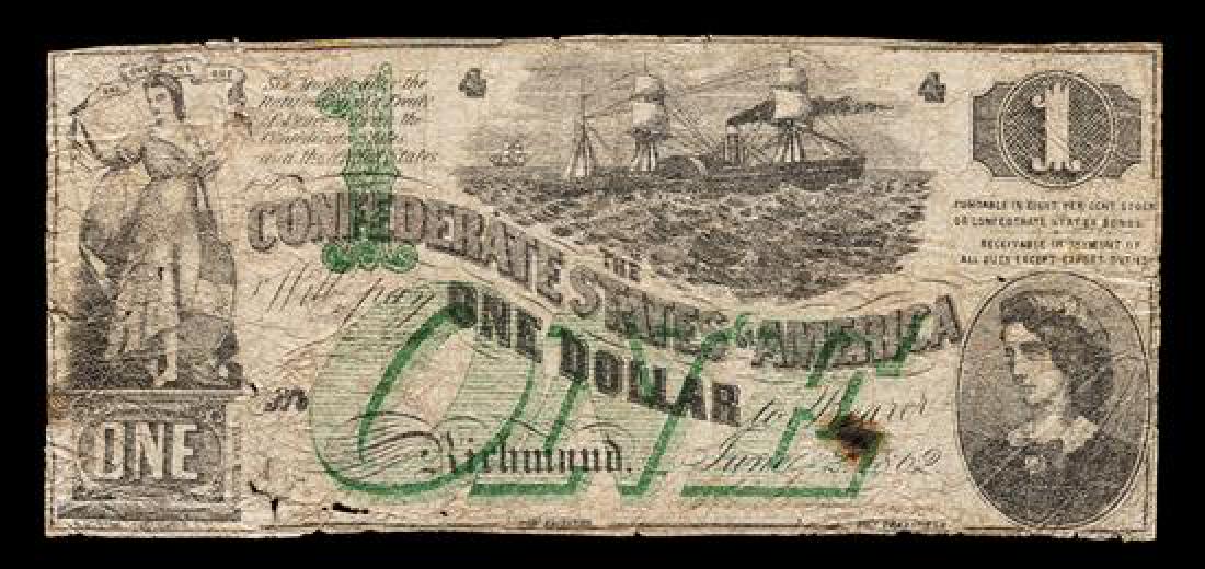 An 1862 Confederate States of America T-45 $1 Note (1 of 2)