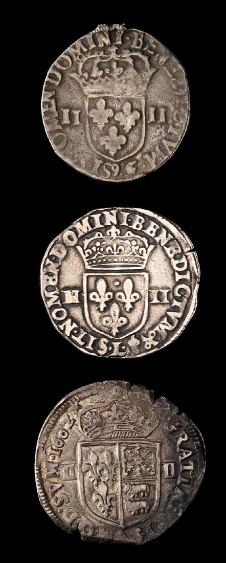 MEDIEVAL: Three Henry IV Silver 1/4 Ecu Coins (1 of 2)
