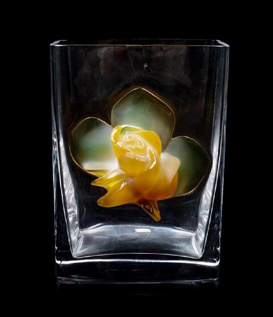 A Lalique Colored Glass Vase Height 8 1/2 x width 6 1/4 (1 of 1)