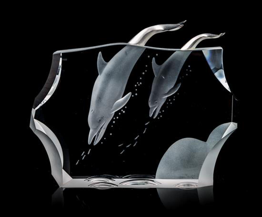 A Steuben Dolphin Group Length 7 1/4 inches. (1 of 1)