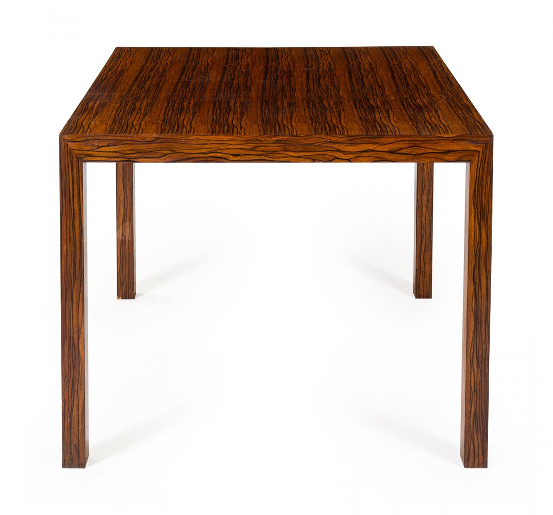 Edward Wormley, (American, 1907-1995), Dunbar, c. 1965: Edward Wormley (American, 1907-1995) Dunbar, c. 1965 game table rosewood veneer manufacturer's tag to underside Height 28 x width 35 3/4 x depth 35 3/4 inches Estimate $200-400 Scattered veneer losses
