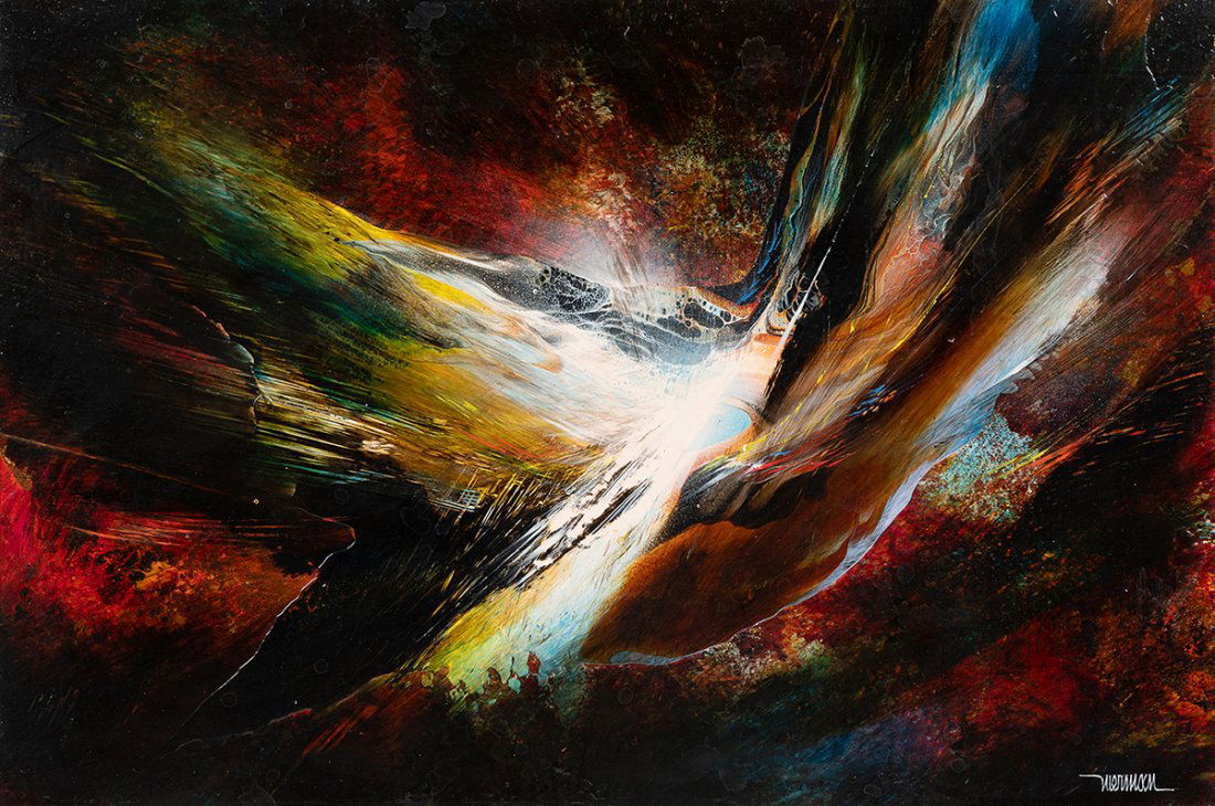 * Leonardo Nierman, (Mexican, b. 1932), Untitled: * Leonardo Nierman (Mexican, b. 1932) Untitled oil on panel Height 18 x width 24 inches Estimate $800-1,200 Property from the Collection of Mr. David Hall, Scottsdale, Arizona