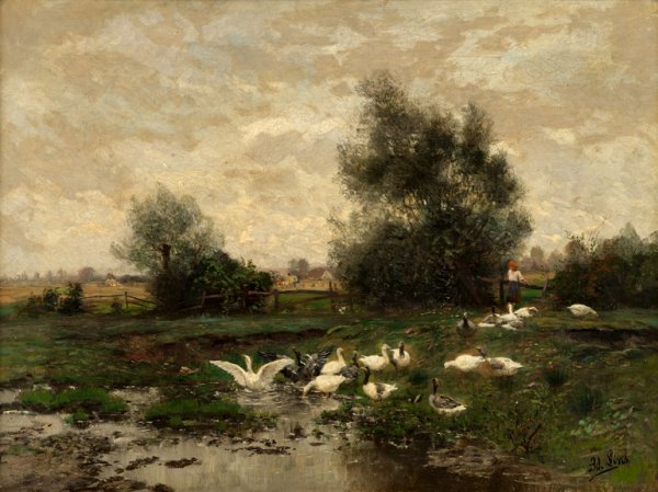 ADOLF LINS, (GERMAN 1856-1927), THE GOOSE GIRL