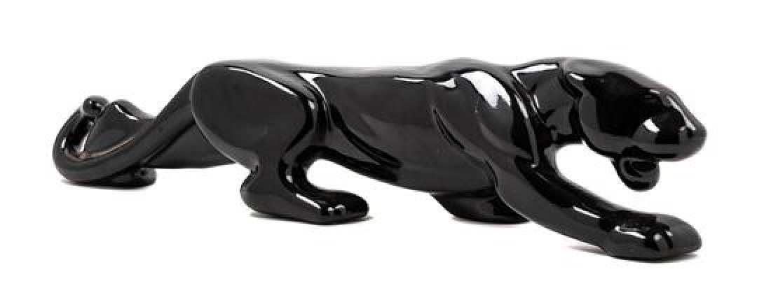 A Black Glazed Ceramic Panther Length 23 inches. (1 of 1)