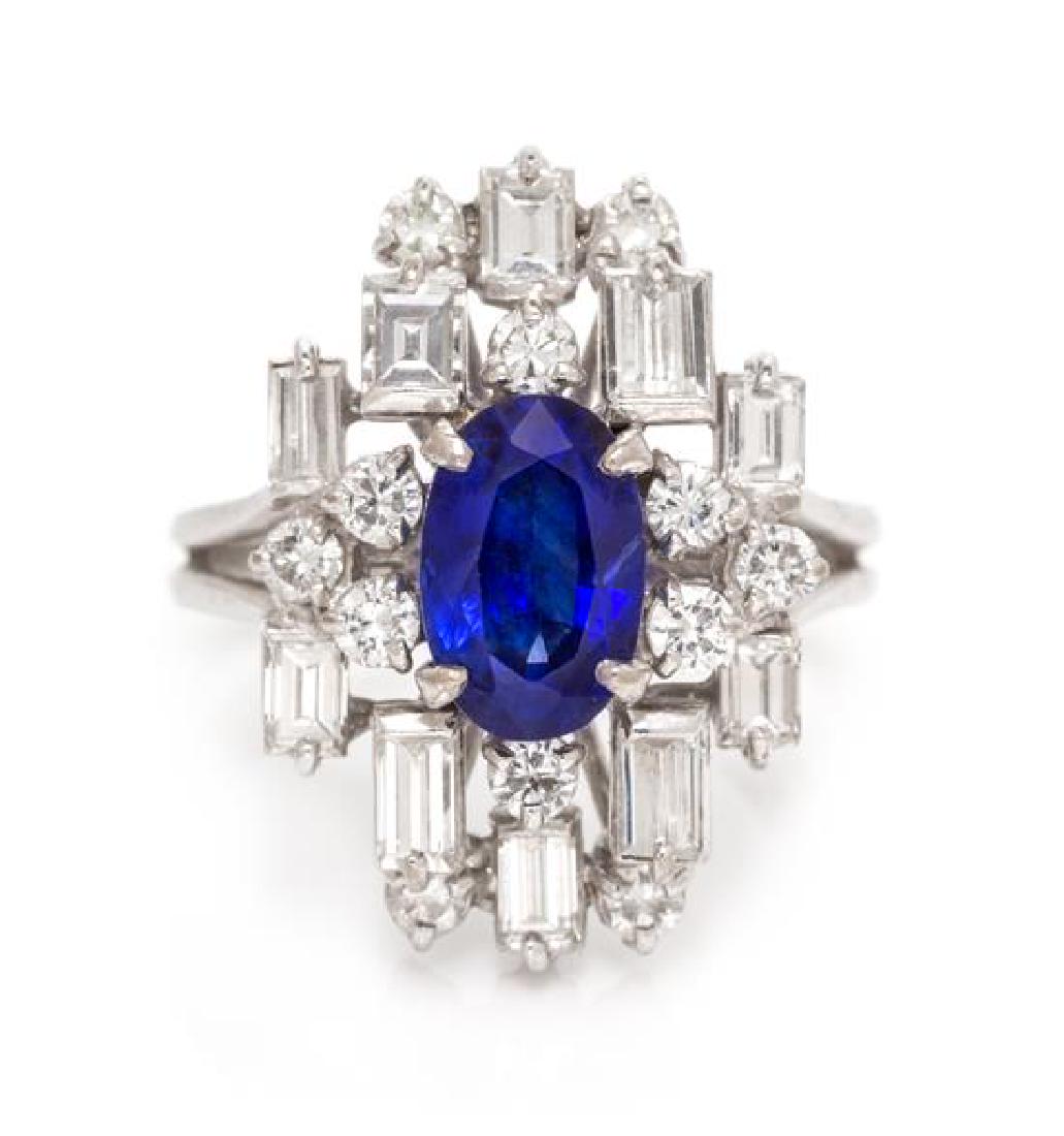 An 18 Karat White Gold, Sapphire and Diamond Ring, 5.20 (1 of 1)