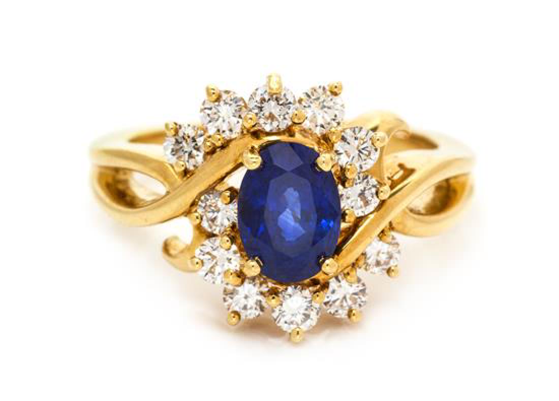 An 18 Karat Yellow Gold, Sapphire and Diamond Ring, (1 of 1)