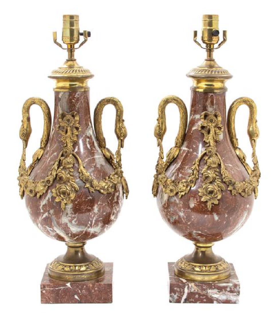 A Pair of Gilt Bronze Mounted Marble Urns Height (1 of 1)