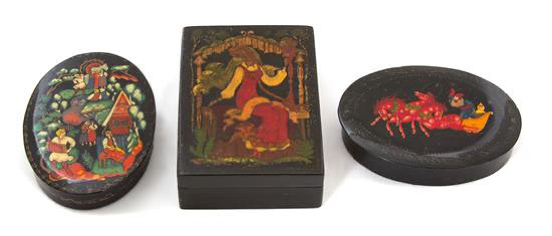 A Group of Three Russian Lacquered Boxes Width of (1 of 1)