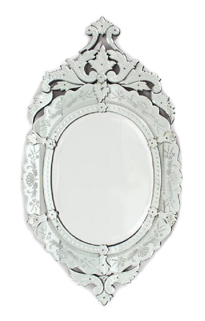 A Venetian Etched Glass Oval Mirror Height 58 x width (1 of 1)