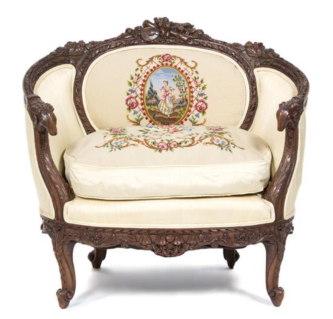 A Louis XV Style Carved Mahogany Bergere Height 33 1/2 (1 of 1)