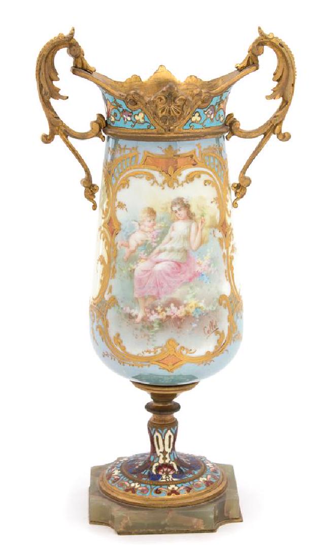 A Sevres Style Gilt Bronze and Onyx Mounted Champleve (1 of 1)