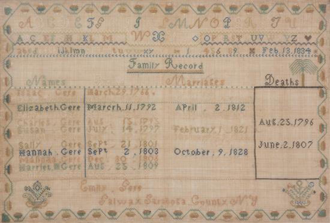 A Framed American Gere Family Record and Sampler 1834 (1 of 1)