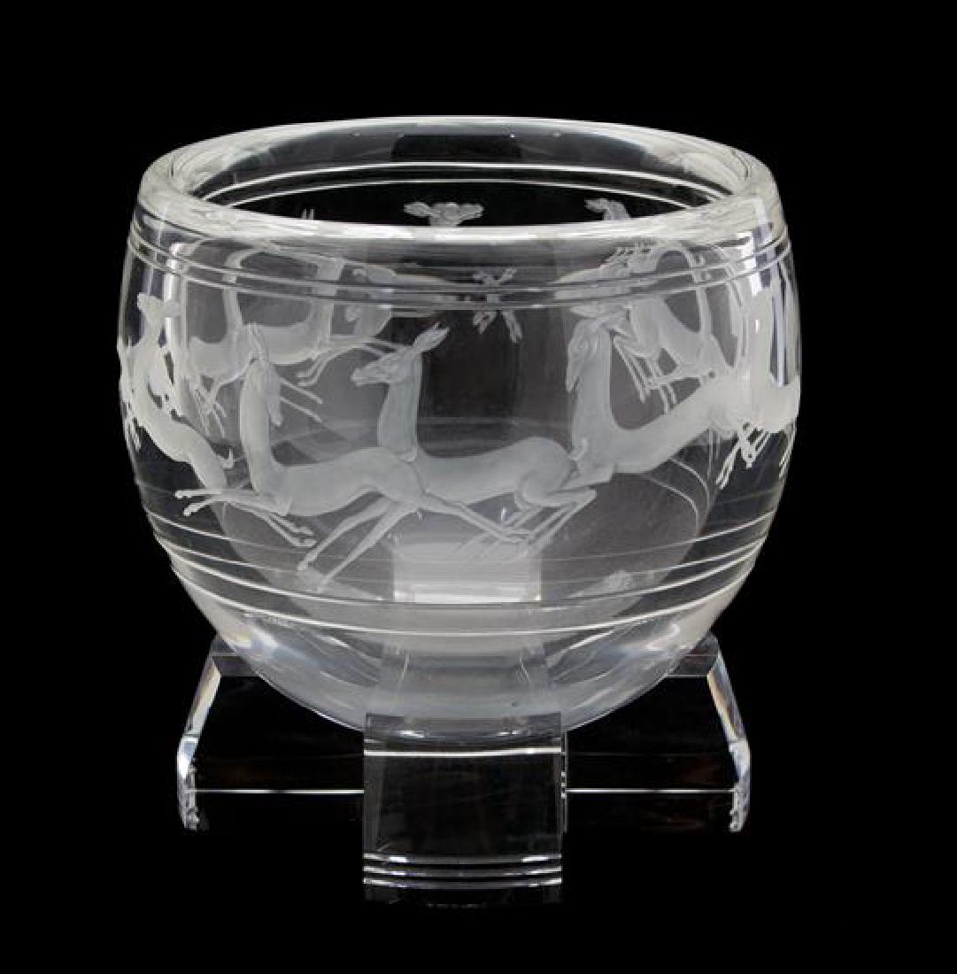 A Steuben Copper Wheel Engraved Crystal Bowl on Base (1 of 1)