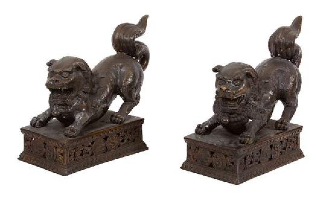 A Pair of Chinese Bronze Foo Dogs Height 14 inches. (1 of 1)
