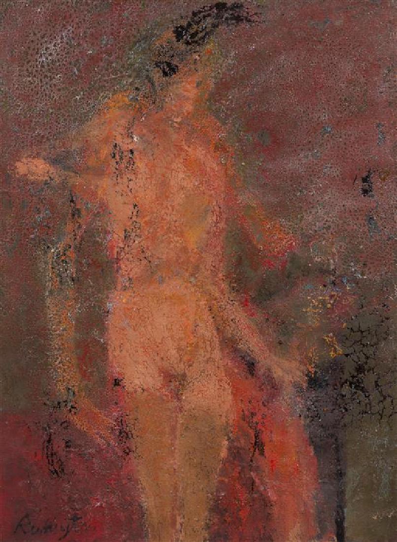 Norman Rubington, (American, 1921-1991), Untitled,: Norman Rubington (American, 1921-1991) Untitled, Figure of a Woman oil on canvas signed Rubington (lower right and verso) 32 x 24 inches. Estimate $300-500