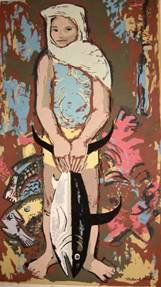 MILLARD SHEETS, (AMERICAN 1907-1989), ISLAND GIRL": MILLARD SHEETS (AMERICAN 1907-1989) ISLAND GIRL" 1948, pencil signed, dated, titled and numbered 163/170 in the margin. Color screenprint. 20 1/2 x 11 13/16 in. Unframed"