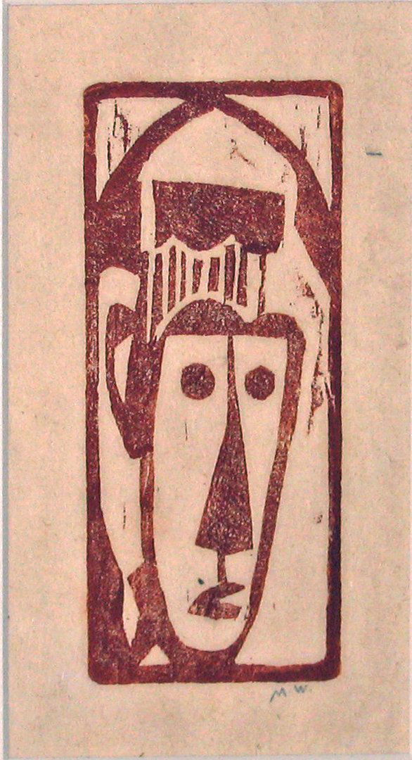 MAX WEBER, (AMERICAN 1881-1961), MASK: MAX WEBER (AMERICAN 1881-1961) MASK Pencil signed with initials in the margin. Color woodcut. 4 3/16 x 1 7/8 in. [Rubenstein 23].