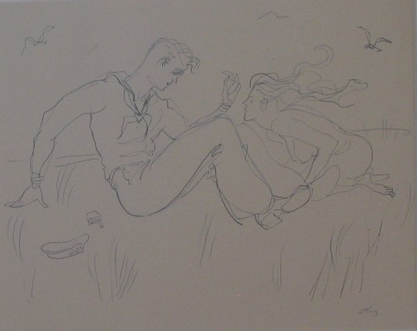 EMLEN ETTING, (AMERICAN 1905-1993) TWO INKS ON PAP: EMLEN ETTING (AMERICAN 1905-1993) TWO INKS ON PAPER COCKTAIL PARTY and SAILOR AND NUDE Sight size: 8 5/8 x 11 3/4 in. Signed bottom right Sight size: 8 3/8 x 10 3/4 in.