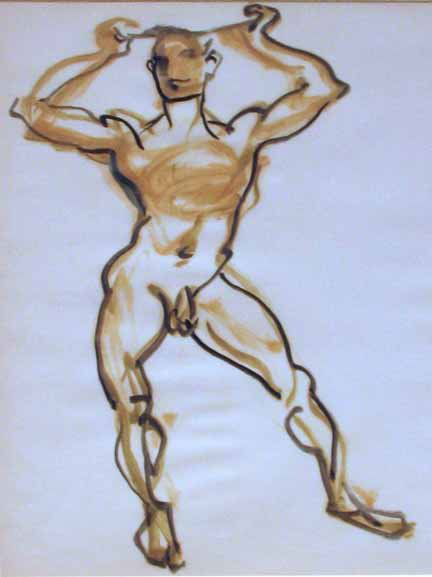 EMLEN ETTING, (AMERICAN 1905-1993), MALE NUDE: EMLEN ETTING (AMERICAN 1905-1993) MALE NUDE Watercolor on paper Sight size: 23 3/8 x 17 3/4 in.