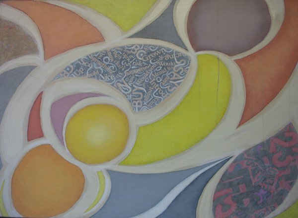 EMLEN ETTING, (AMERICAN 1905-1993), JUBILATION"": EMLEN ETTING (AMERICAN 1905-1993) JUBILATION" Signed bottom right, dated "71" verso, acrylic on canvas and collage, unframed 40 1/4 x 54 1/4 in."