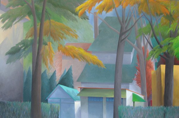 CELIA REISMAN, (AMERICAN 20TH CENTURY), FALL FENCE: CELIA REISMAN (AMERICAN 20TH CENTURY) FALL FENCE" Signed and dated "1986" verso, oil on canvas 24 x 36 in. PROVENANCE: Noel Butcher Gallery, Philadelphia, Pennsylvania."