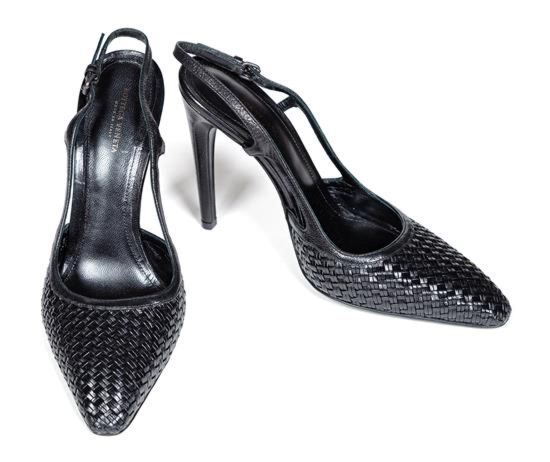A Pair of Bottega Veneta Black Intrecciato Slingbacks, (1 of 3)