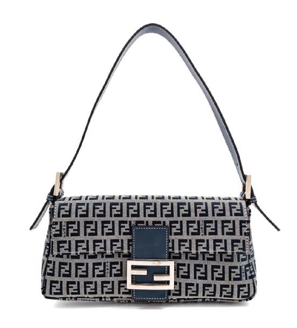 A Fendi Navy Monogram Canvas Zucca Baguette, 5" H x (1 of 5)