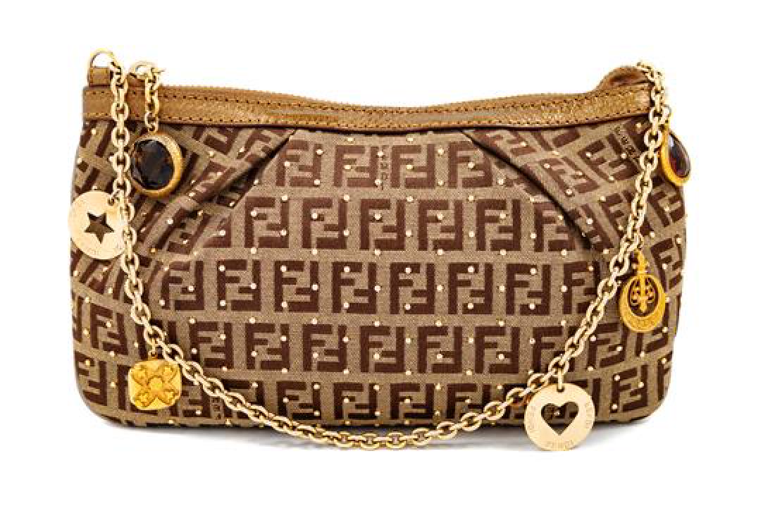 A Fendi Zucchino Studded Pochette, 5" H x 8.25" W x (1 of 5)
