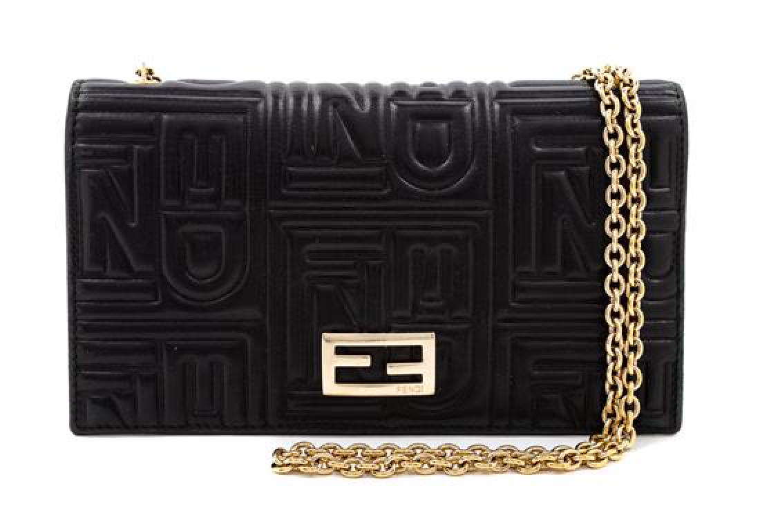 A Fendi Black Monogram Embossed Leather Wallet/Shoulder (1 of 4)
