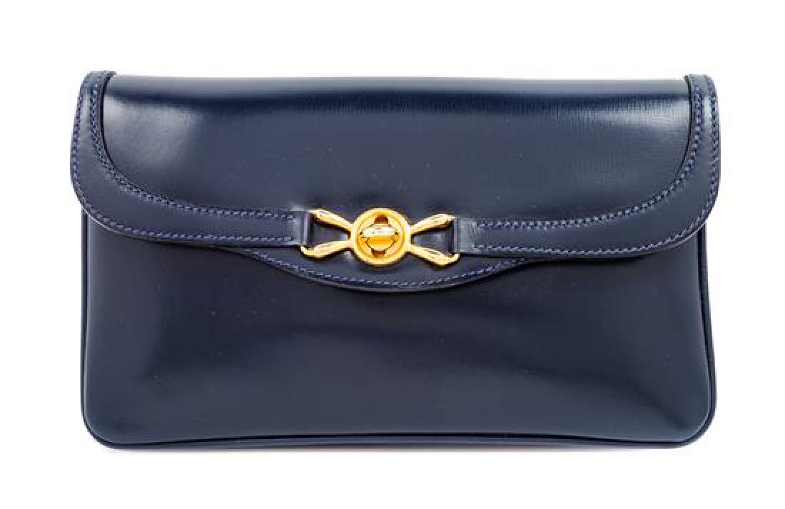 A Gucci Navy Leather Vintage Rectangular Clutch, 5.5" H (1 of 5)