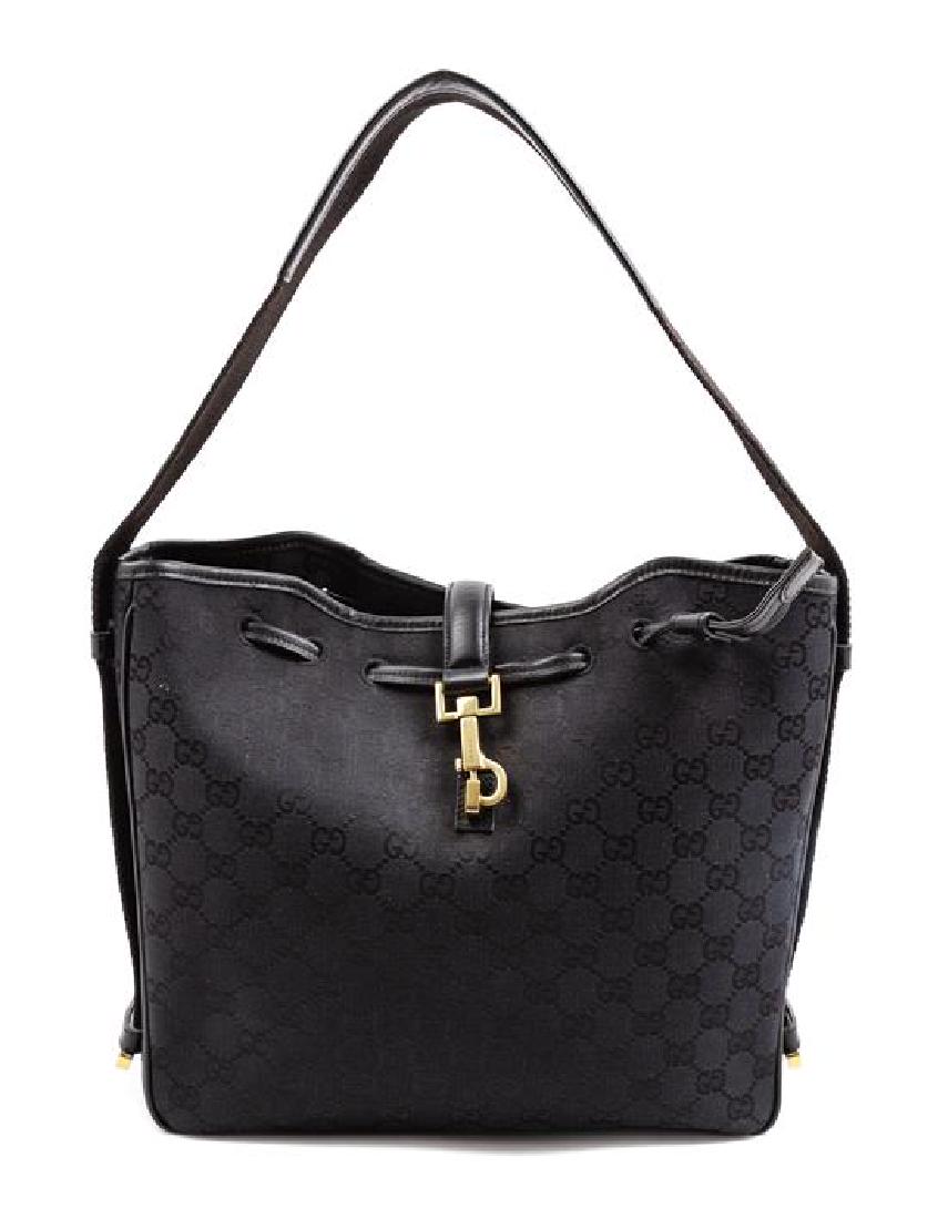 A Gucci Black Monogram Canvas Square Shoulder Bag, (1 of 5)