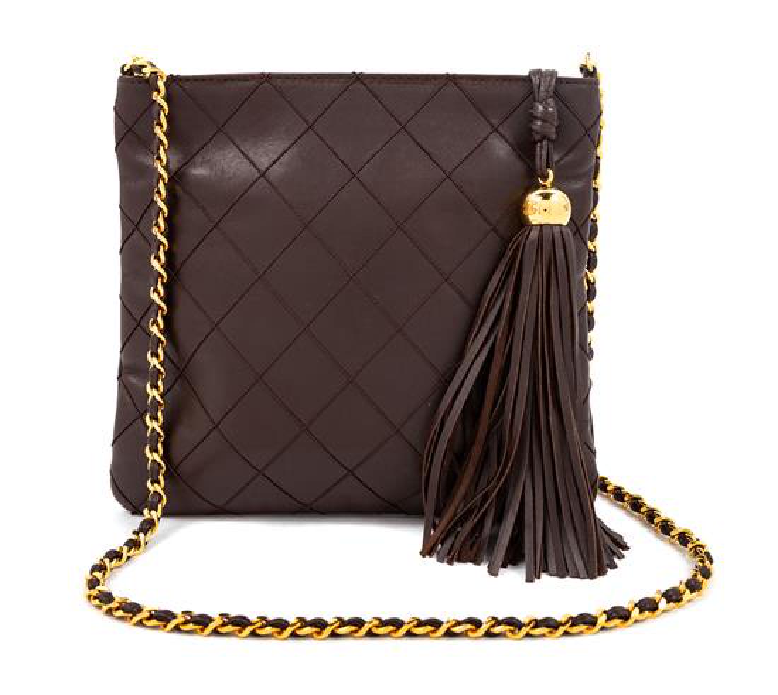 A Chanel Dark Brown Quilted Cross Body Bag, 7.5" H x