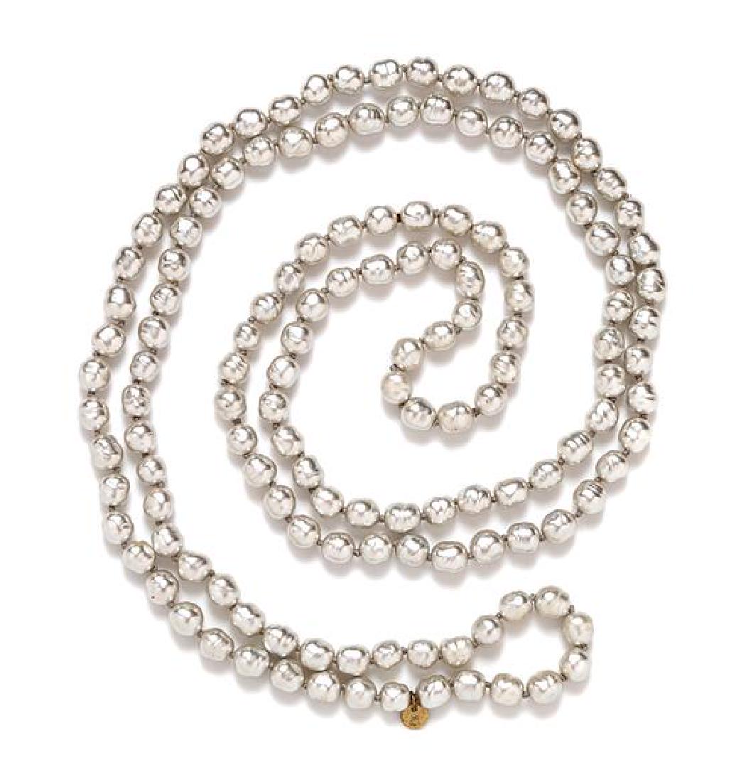 A Chanel Grey Baroque Pearl Necklace, 62" L. (1 of 1)