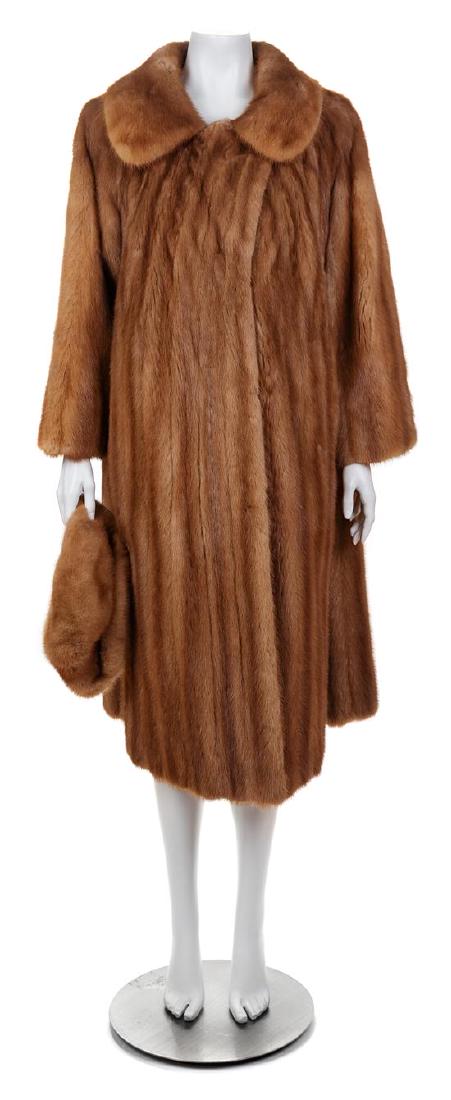 A Light Brown Mink Coat with Matching Hat, No size; Hat (1 of 3)