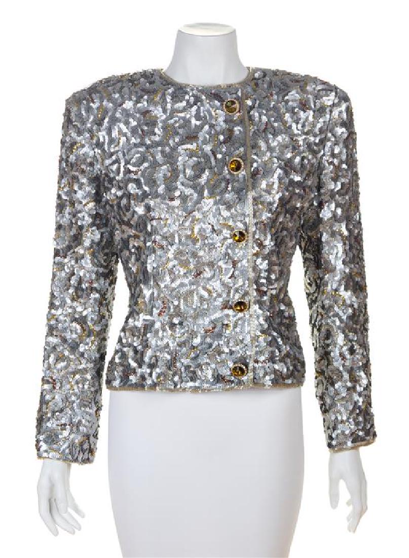 A Victor Costa Silver Sequin Jacket, Size 10. (1 of 5)