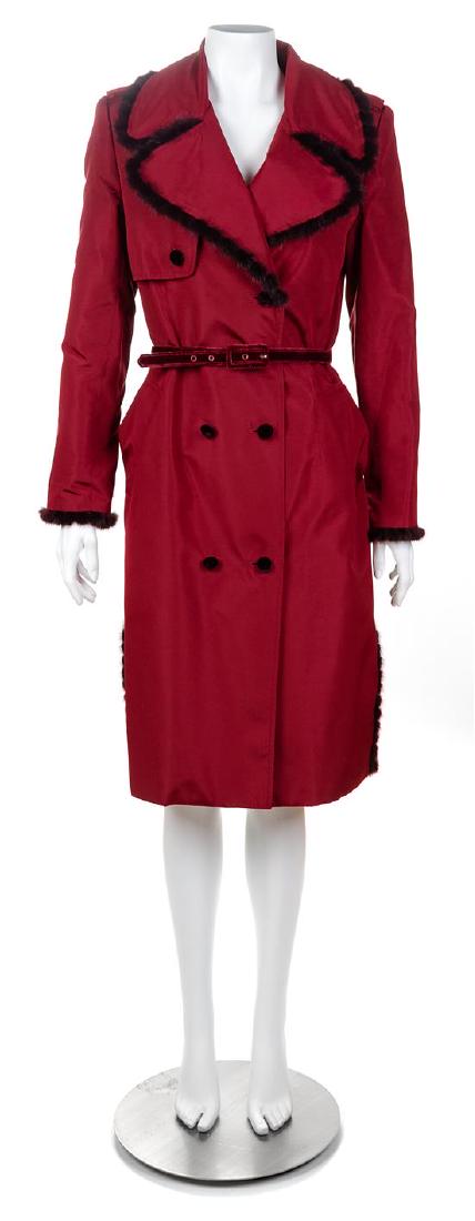 A Zang Toi Burgundy Silk Trench Coat, Size 6; Velvet (1 of 3)