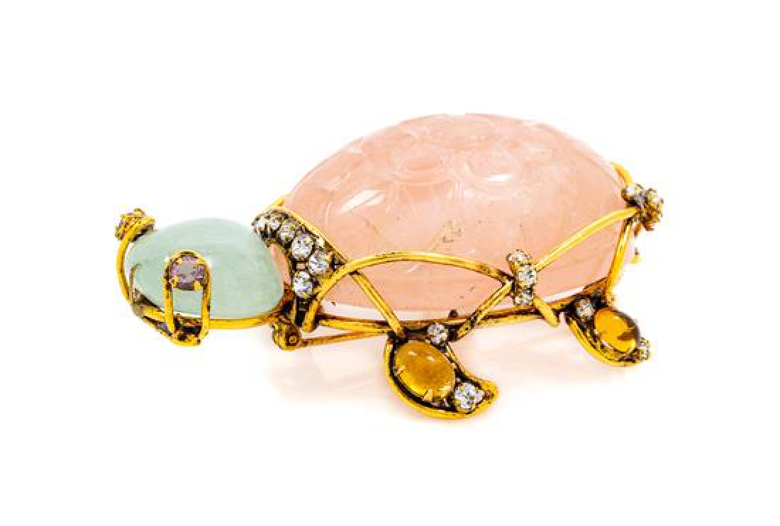 An Iradj Moini Rose Quartz Turtle Brooch, 3" L x 2" W x (1 of 1)